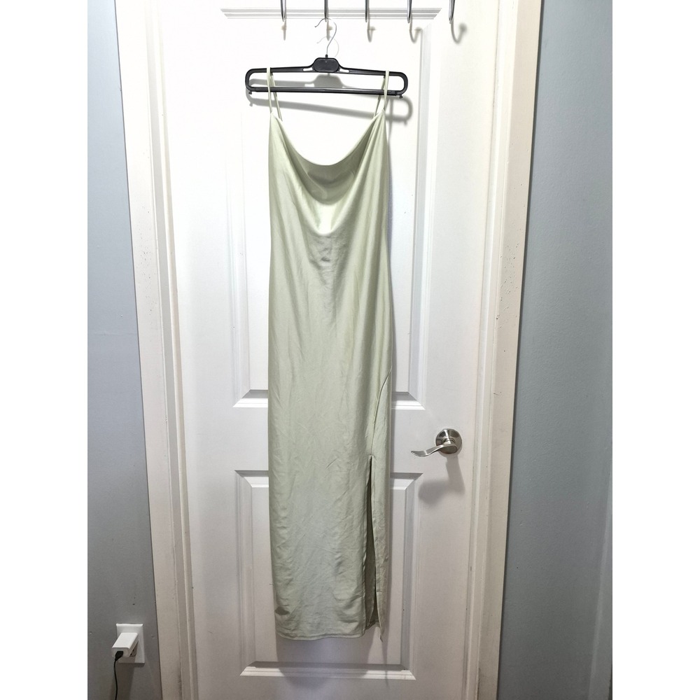 Popular 21 Sage Green Cowl Neck Maxi Dress Side Slit Slip Dress Womens‎ Large